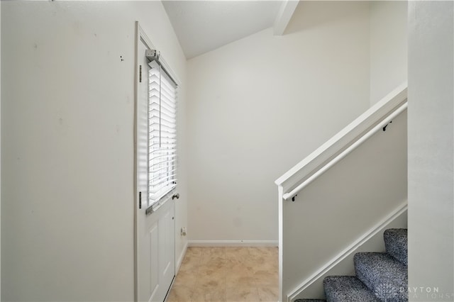 9670 Centerville Creek Ln, Washington Twp, OH 45458 - entrance foyer featuring plenty of natural light, stairway, baseboards, and vaulted ceiling