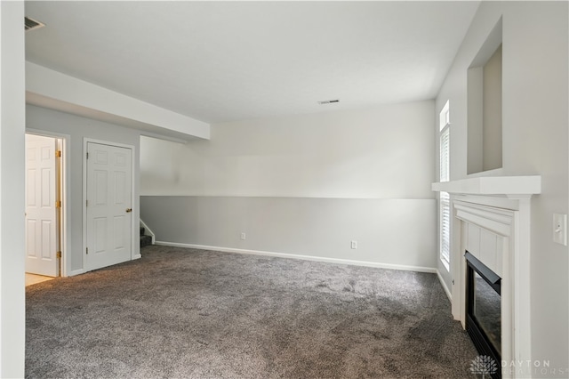 9670 Centerville Creek Ln, Washington Twp, OH 45458 - unfurnished living room with carpet, stairs, a glass covered fireplace, and baseboards