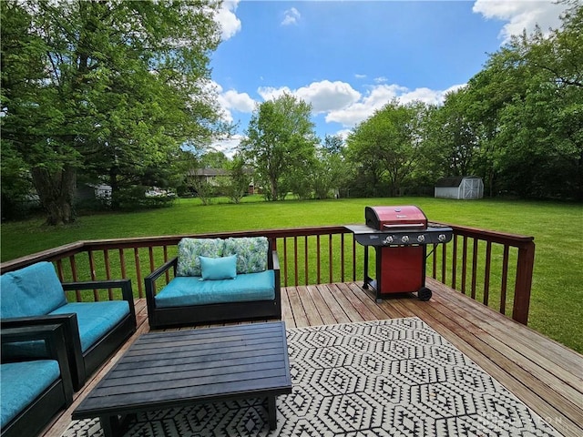2547 Ryan Ct, Beavercreek, OH 45434 - wooden deck featuring a yard, an outdoor living space, and a grill