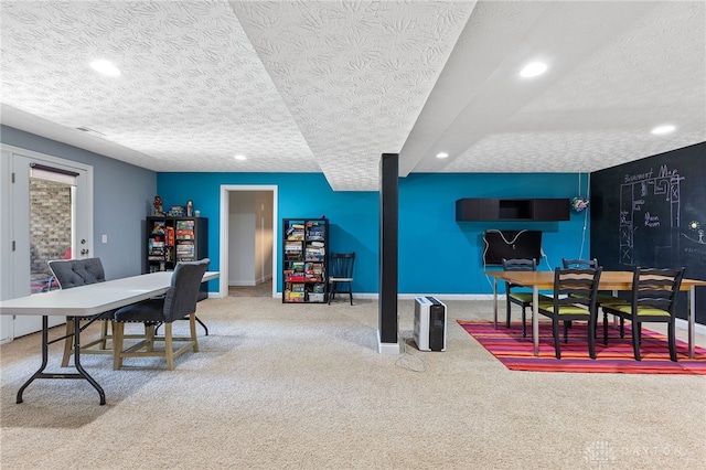 9300 Somerset Ct, Clearcreek Twp, OH 45458 - office area featuring carpet flooring, recessed lighting, baseboards, and a textured ceiling