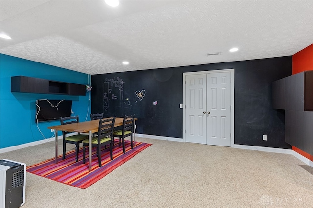 9300 Somerset Ct, Clearcreek Twp, OH 45458 - carpeted dining space with a textured ceiling, baseboards, and recessed lighting