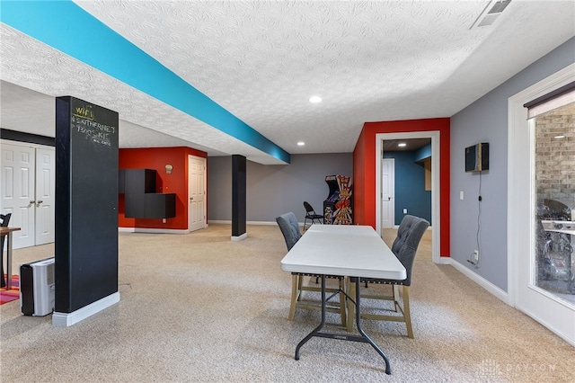 9300 Somerset Ct, Clearcreek Twp, OH 45458 - dining room with carpet flooring, a textured ceiling, baseboards, and recessed lighting