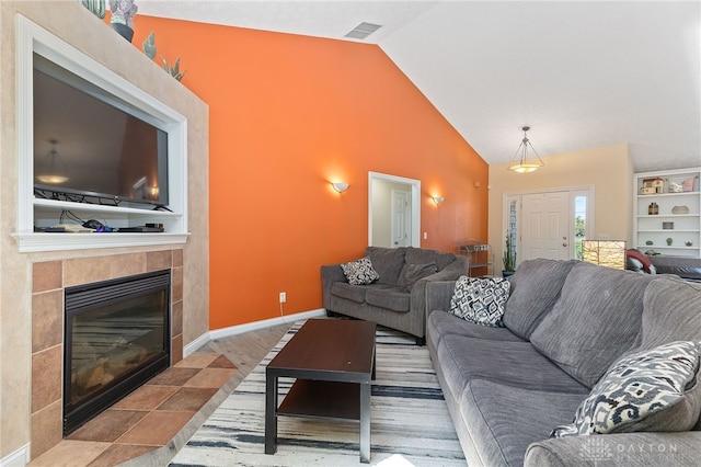 9300 Somerset Ct, Clearcreek Twp, OH 45458 - living room with a fireplace and high vaulted ceiling