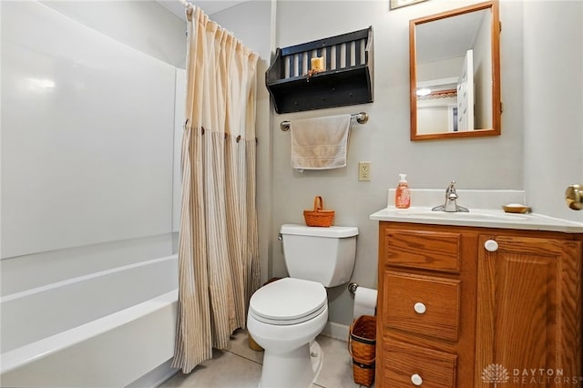 8590 Euphemia Castine Rd, Lewisburg, OH 45338 - bathroom with vanity, shower / bath combination with curtain, toilet, and tile patterned floors