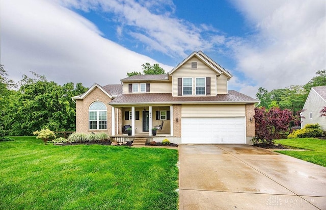 406 Forge Dr, Lebanon, OH 45036 - traditional-style home featuring covered porch, a garage, driveway, and a front yard