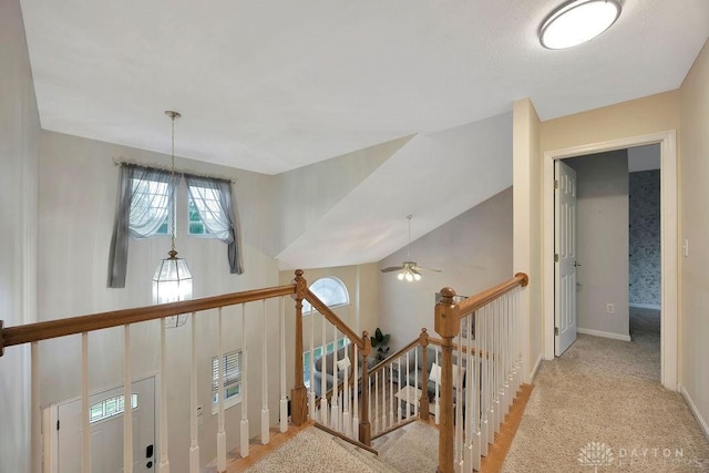 406 Forge Dr, Lebanon, OH 45036 - hallway featuring an upstairs landing, baseboards, and light carpet