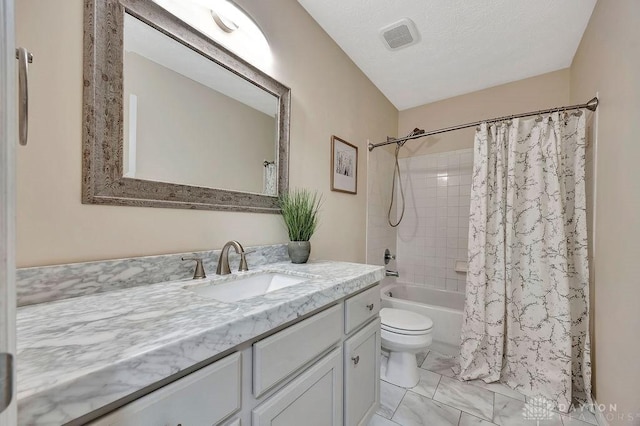 406 Forge Dr, Lebanon, OH 45036 - full bathroom with vanity, shower / bath combination with curtain, toilet, and marble finish flooring