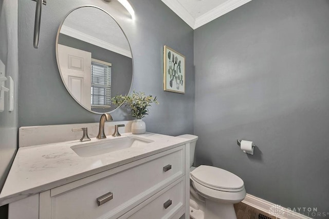 406 Forge Dr, Lebanon, OH 45036 - bathroom featuring ornamental molding, vanity, toilet, and wood finished floors