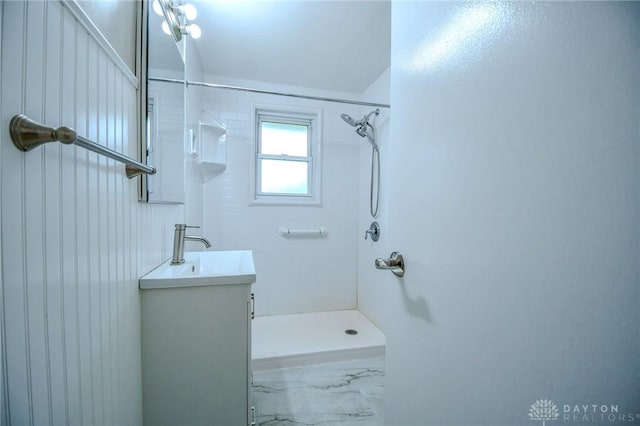 3653 Cloverdale Rd, Medway, OH 45341 - full bathroom with vanity, a shower, and marble finish floors