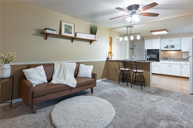2444 Tennyson Dr, Bellbrook, OH 45305 - living room with light carpet and ceiling fan