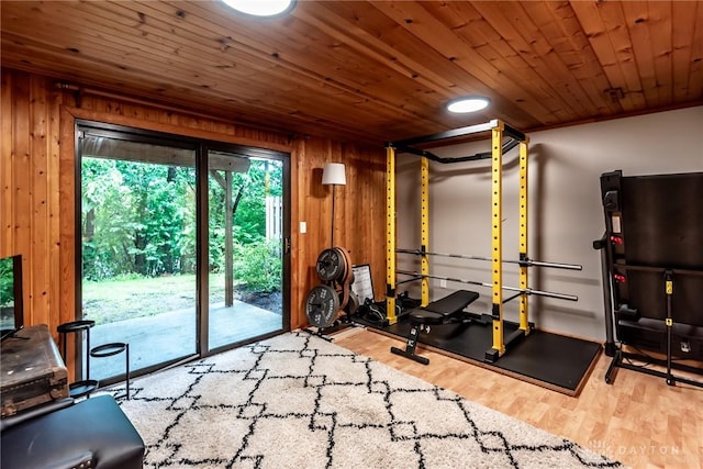 9492 Colegate Way, West Chester, OH 45011 - workout area featuring wood finished floors, wood ceiling, and wood walls