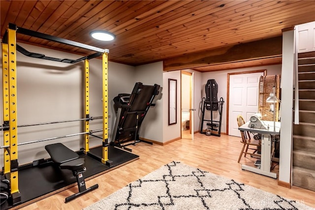 9492 Colegate Way, West Chester, OH 45011 - workout room with wood finished floors, wood ceiling, and baseboards