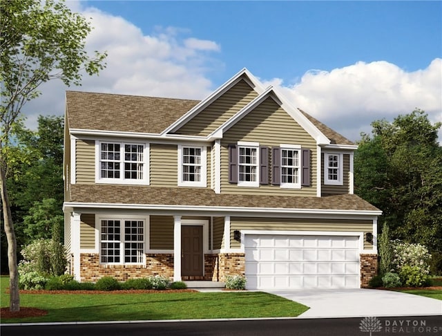 2847 Sky Crossing Dr Unit 0048, Beavercreek, OH 45434 - view of front of property with a garage, brick siding, concrete driveway, and a front yard
