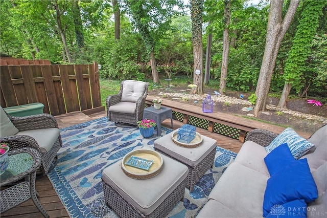 40 Nicholson Ct, Washington Twp, OH 45459 - wooden terrace featuring an outdoor living space and view of wooded area