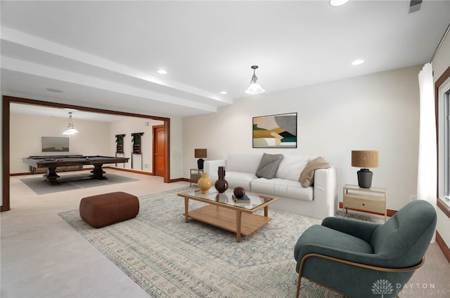 7721 Country Brook Ct, Springboro, OH 45066 - living area with recessed lighting, carpet floors, pool table, and baseboards