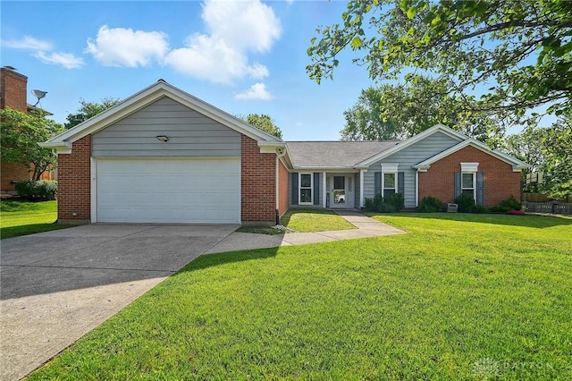 601 Tara Oaks Dr, Middletown, OH 45042 - ranch-style house with brick siding, a front lawn, concrete driveway, and an attached garage