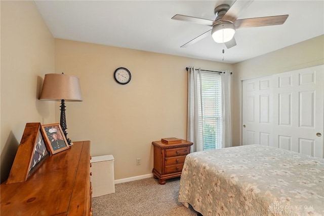 601 Tara Oaks Dr, Middletown, OH 45042 - bedroom featuring light carpet, baseboards, a closet, and a ceiling fan