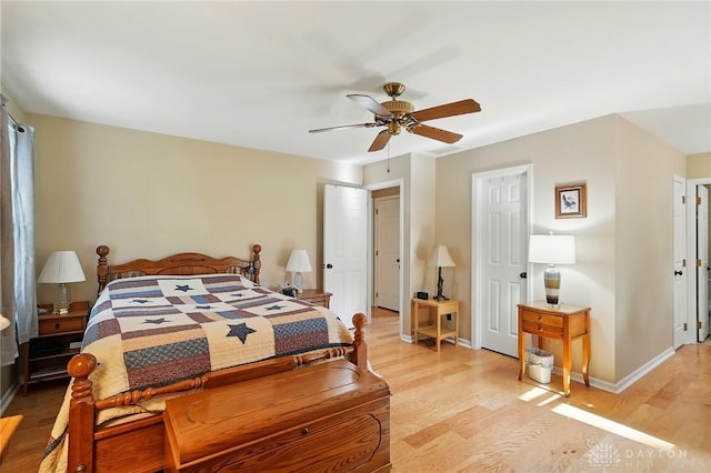 601 Tara Oaks Dr, Middletown, OH 45042 - bedroom featuring light wood-type flooring, a ceiling fan, and baseboards