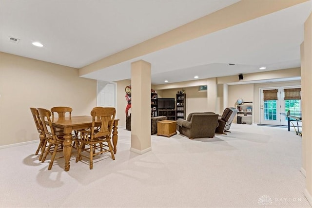 1422 Shawnee Run Dr, Maineville, OH 45039 - dining room featuring carpet floors, baseboards, and recessed lighting