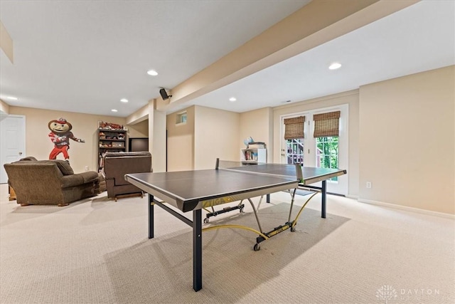 1422 Shawnee Run Dr, Maineville, OH 45039 - game room featuring light colored carpet, recessed lighting, and baseboards