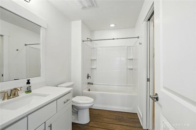 641 Angler Ct, Beavercreek, OH 45430 - full bath featuring vanity, wood finished floors, toilet, shower / washtub combination, and recessed lighting