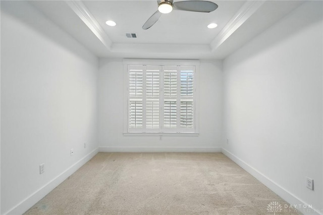 641 Angler Ct, Beavercreek, OH 45430 - unfurnished room featuring a raised ceiling, carpet floors, a ceiling fan, baseboards, and recessed lighting