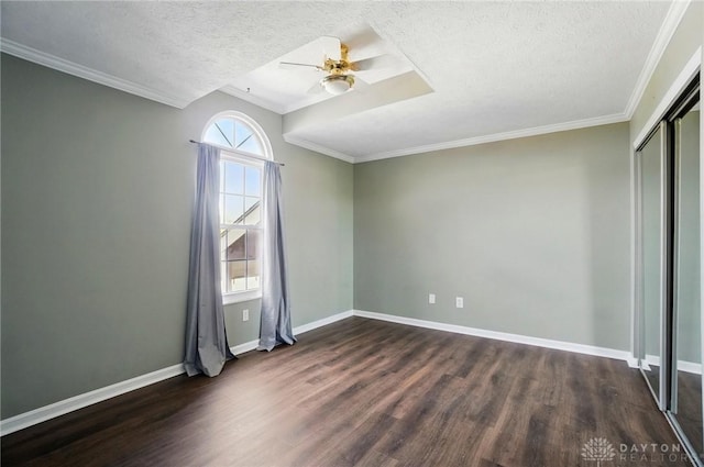 1175 Captains Brg, Dayton, OH 45458 - unfurnished bedroom featuring dark wood finished floors, a textured ceiling, crown molding, a closet, and baseboards