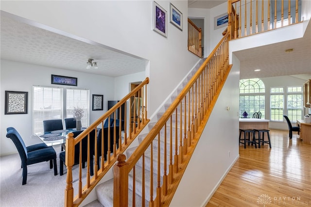 1233 Terrington Way, Miamisburg, OH 45342 - stairs featuring baseboards, wood finished floors, and a high ceiling