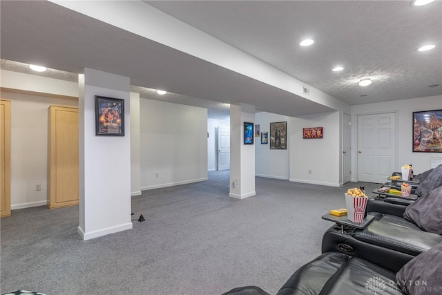 1233 Terrington Way, Miamisburg, OH 45342 - carpeted living room with baseboards, a textured ceiling, and recessed lighting