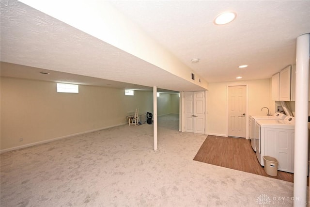 1525 Forrer Blvd, Kettering, OH 45420 - basement featuring washing machine and dryer, light colored carpet, baseboards, and recessed lighting