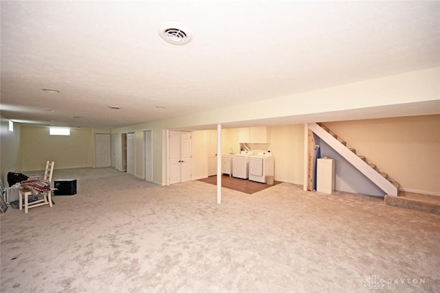 1525 Forrer Blvd, Kettering, OH 45420 - basement featuring independent washer and dryer, carpet flooring, and stairs
