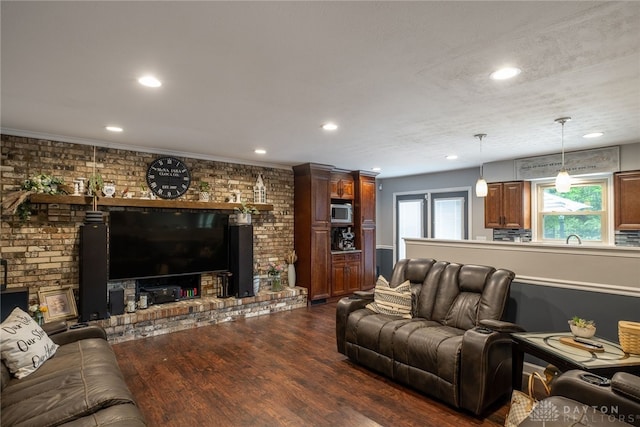 2155 Shenandoah Dr, Troy, OH 45373 - living room with dark wood finished floors and recessed lighting
