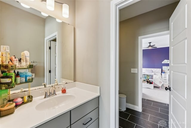 3886 Hudson Hills Ln, Mason, OH 45040 - bathroom with tile patterned flooring, vanity, toilet, and ceiling fan