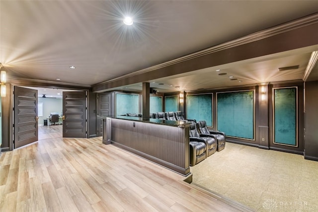 3886 Hudson Hills Ln, Mason, OH 45040 - cinema with ornamental molding, wood finished floors, and recessed lighting