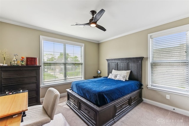 3886 Hudson Hills Ln, Mason, OH 45040 - carpeted bedroom featuring baseboards, crown molding, and ceiling fan