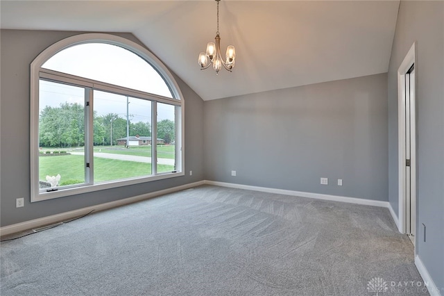 3085 State Route 122, Springboro, OH 45005 - carpeted empty room featuring vaulted ceiling, a chandelier, and baseboards