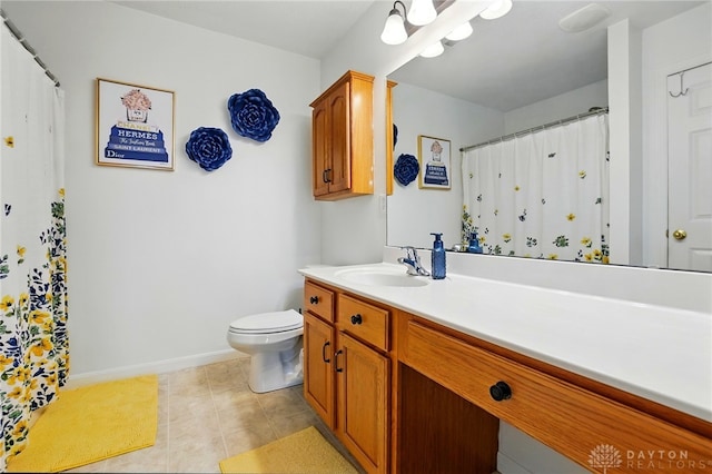 1248 Kern Dr, Germantown, OH 45327 - bathroom featuring vanity, toilet, baseboards, tile patterned flooring, and a shower with curtain