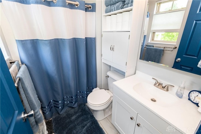 9673 Dayton Greenville Pike, Brookville, OH 45309 - bathroom featuring vanity, toilet, and a shower with shower curtain