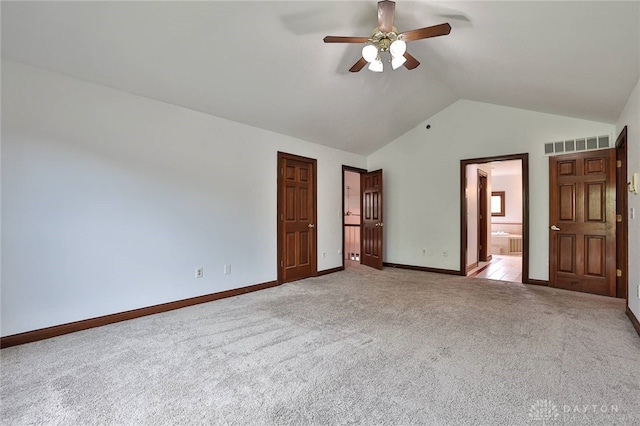 7299 Country Club Ln, West Chester, OH 45069 - unfurnished bedroom with vaulted ceiling, carpet floors, ensuite bathroom, baseboards, and a ceiling fan