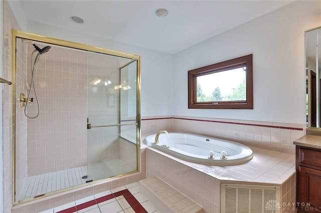 7299 Country Club Ln, West Chester, OH 45069 - full bathroom with a shower stall, a bath, tile patterned floors, and vanity
