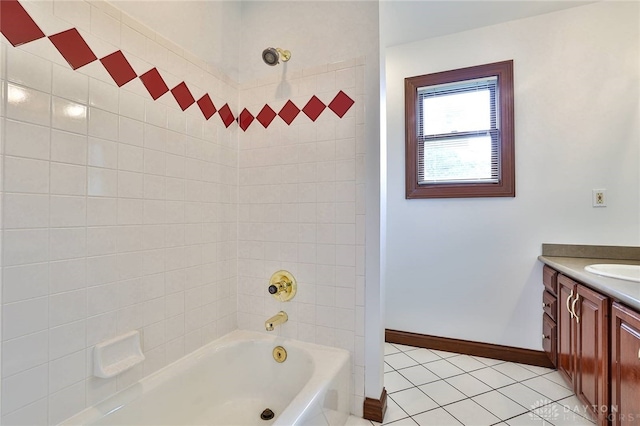 7299 Country Club Ln, West Chester, OH 45069 - bathroom with vanity, tile patterned floors, baseboards, and bathtub / shower combination