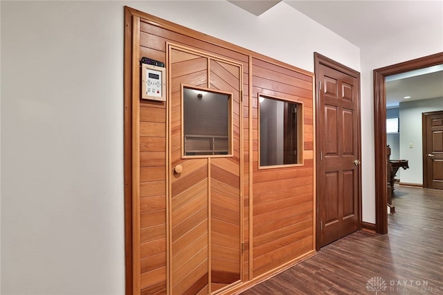 7299 Country Club Ln, West Chester, OH 45069 - corridor with a sauna, dark wood finished floors, and baseboards