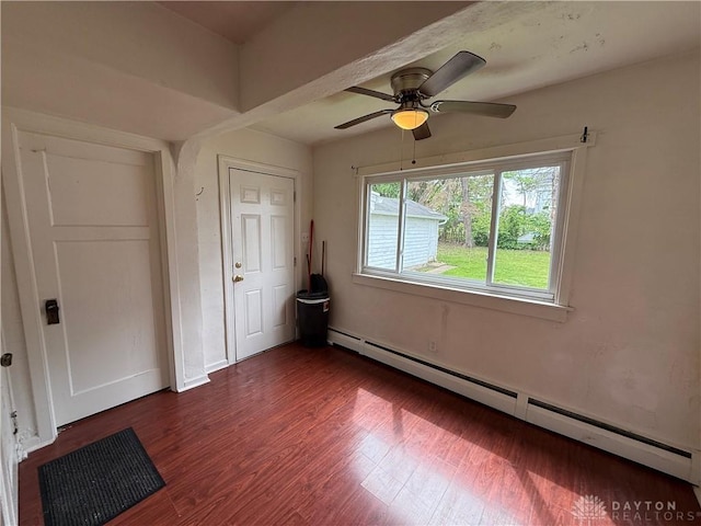 1805 Fauver Ave, Dayton, OH 45420 - spare room featuring baseboard heating, dark wood-type flooring, and ceiling fan