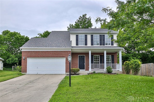 510 Delaware Xing, Trenton, OH 45067 - view of front facade featuring a porch, an attached garage, driveway, brick siding, and roof with shingles