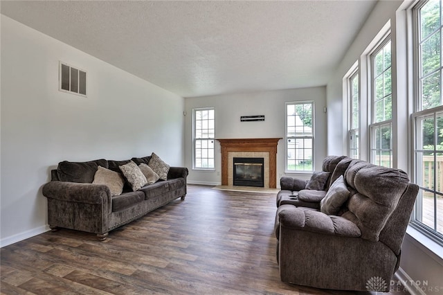 510 Delaware Xing, Trenton, OH 45067 - living room with plenty of natural light, a textured ceiling, dark wood-style flooring, and baseboards