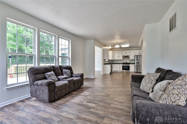 510 Delaware Xing, Trenton, OH 45067 - living room with plenty of natural light, dark wood-style floors, baseboards, and a textured ceiling