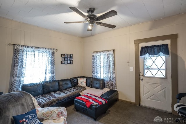 291 S W St, Xenia, OH 45385 - living room with ceiling fan, healthy amount of natural light, carpet, and a decorative wall