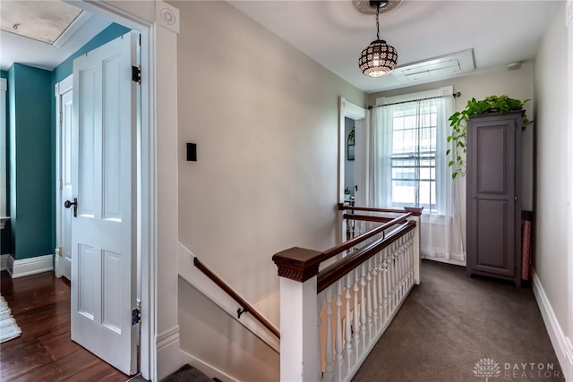 206 Wright Ave, Lebanon, OH 45036 - hallway with an upstairs landing, baseboards, and attic access