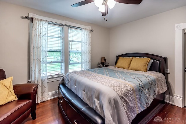206 Wright Ave, Lebanon, OH 45036 - bedroom with multiple windows, wood finished floors, ceiling fan, and baseboards