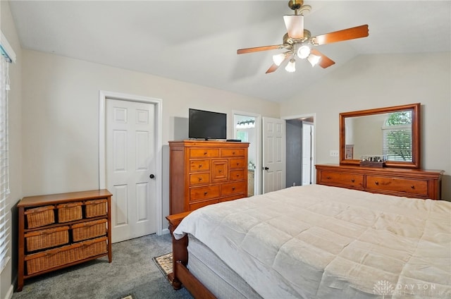 432 Applegate Rd, Englewood, OH 45322 - carpeted bedroom featuring vaulted ceiling, multiple windows, and a ceiling fan
